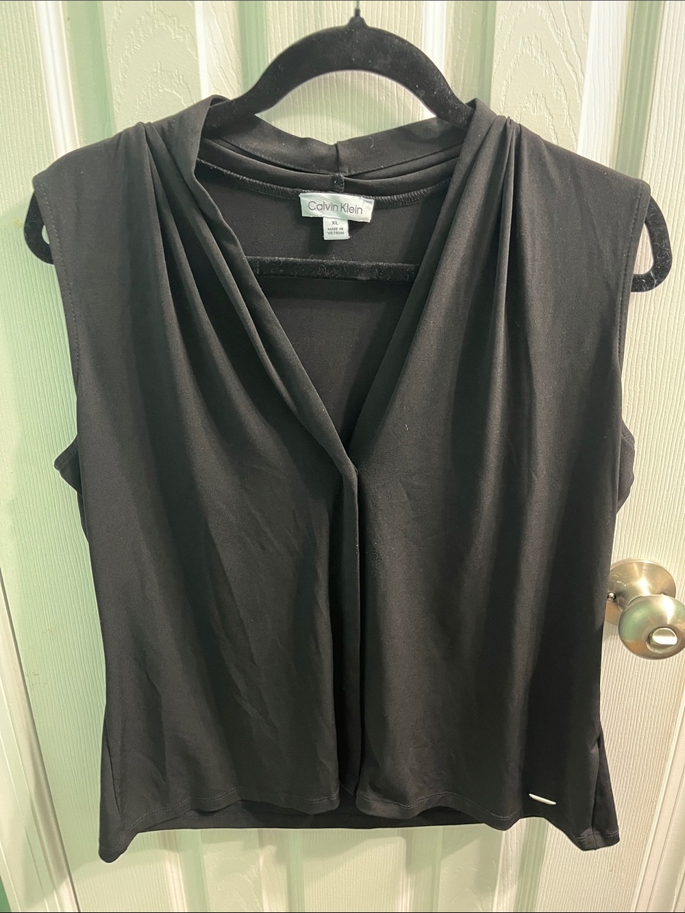 Calvin Klein Black Draped V-Neck Sleeveless Blouse